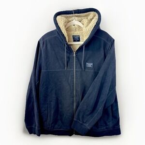 Abercrombie & Fitch Mens XL Navy Sherpa Lined Full Zip Hoodie Heavyweight Jacket